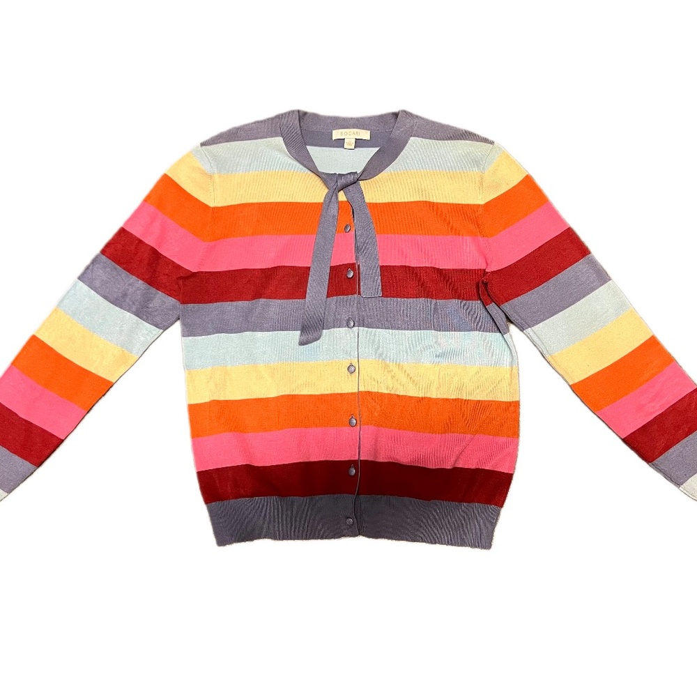 BOGARI Colorful Striped Silk Women's Sweater Lg